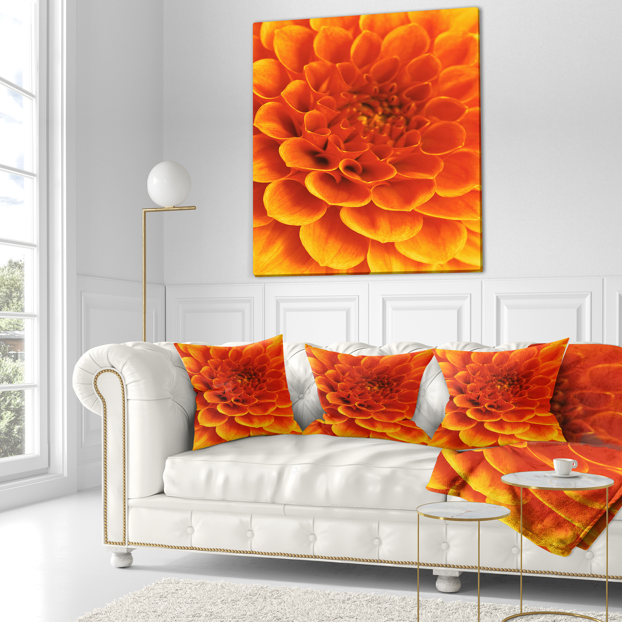Designart 16" x 16" Orange Polyester Throw Pillow