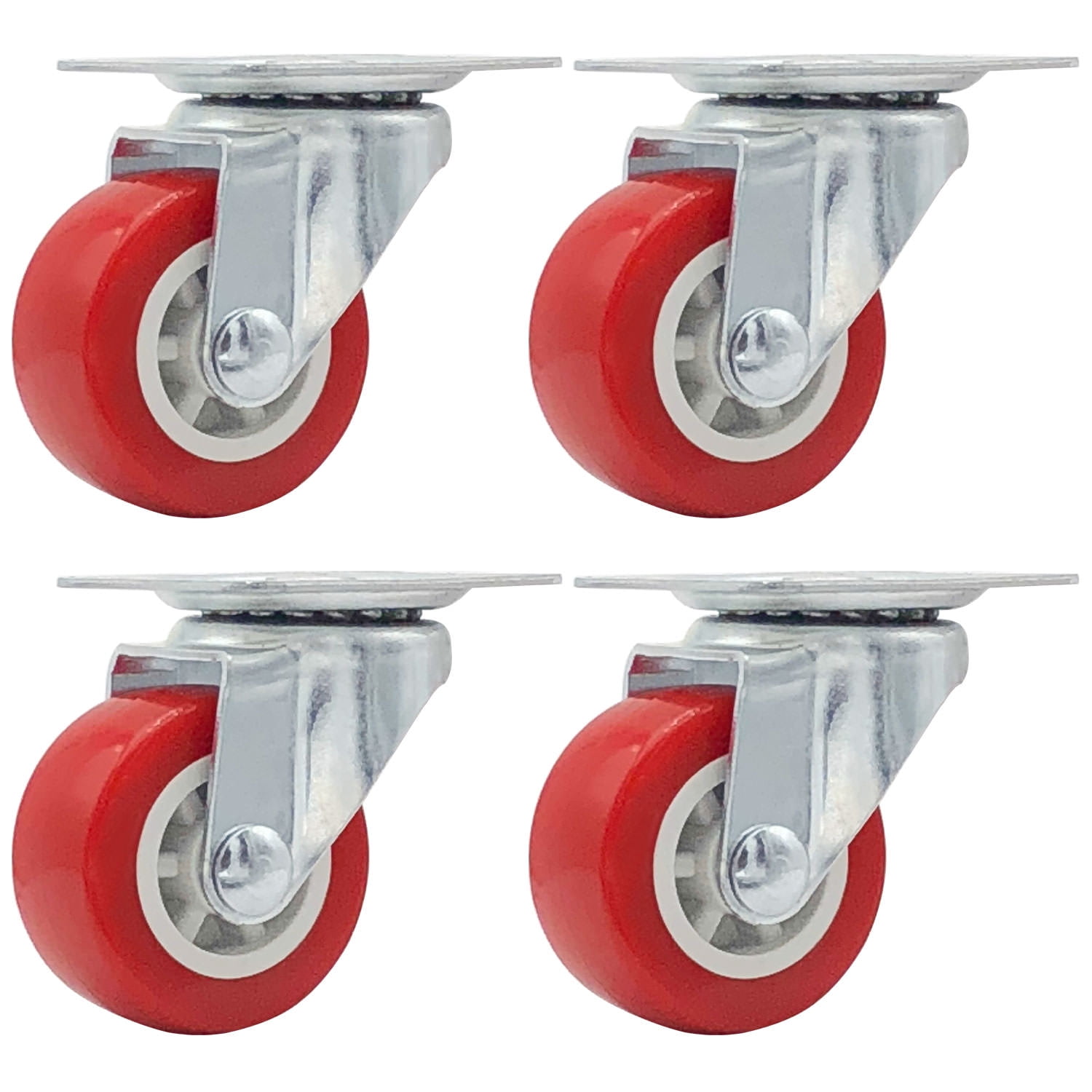 Lot of 4, 1.5" Low Profile Casters Wheels Soft Rubber Swivel Caster