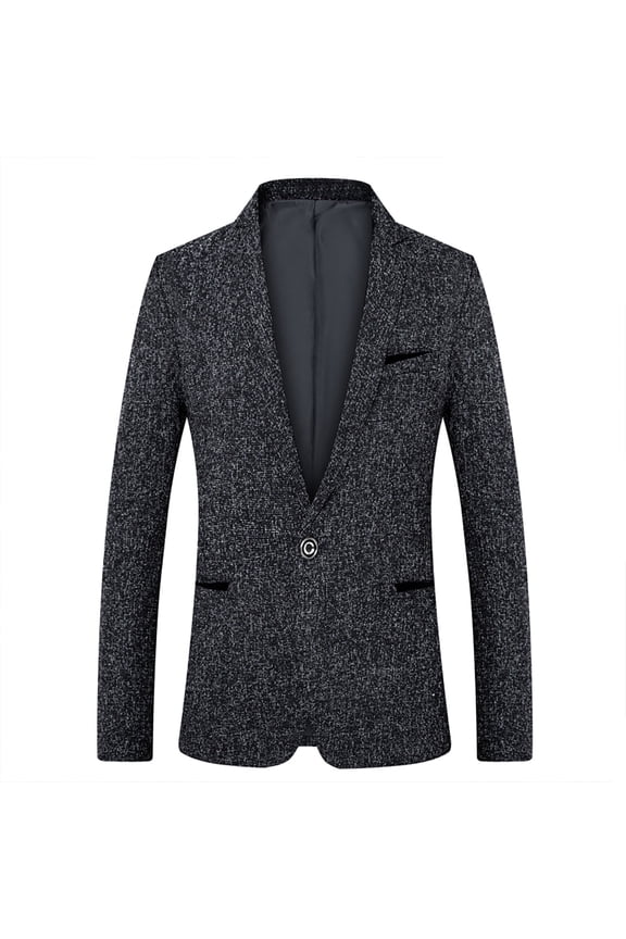 Men's Blazer V-Neck Notch Lapel Long Sleeve Solid Color Casual Fine Check Woolen Slim And Handsome Suit Top