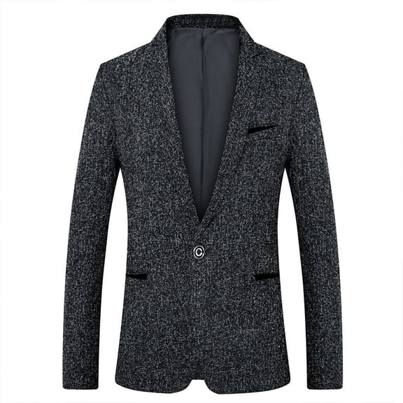 IROINNID Men's Blazer V-Neck Notch Lapel Long Sleeve Solid Color Casual Fine Check Woolen Slim And Handsome Suit Top