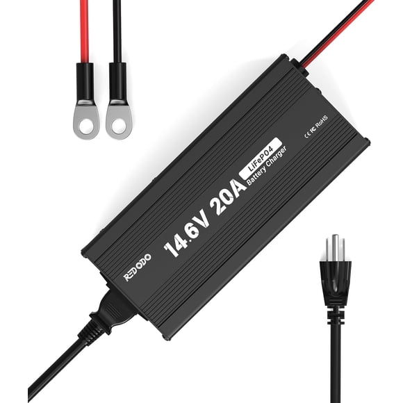 Redodo 14.6V 20A Fast Charging LiFePO4 Battery Charger with Trickle Charging Functions, Dedicated Lithium Battery Charger, Compact Durable Design with Full Protection, Perfect for Lithium Battery