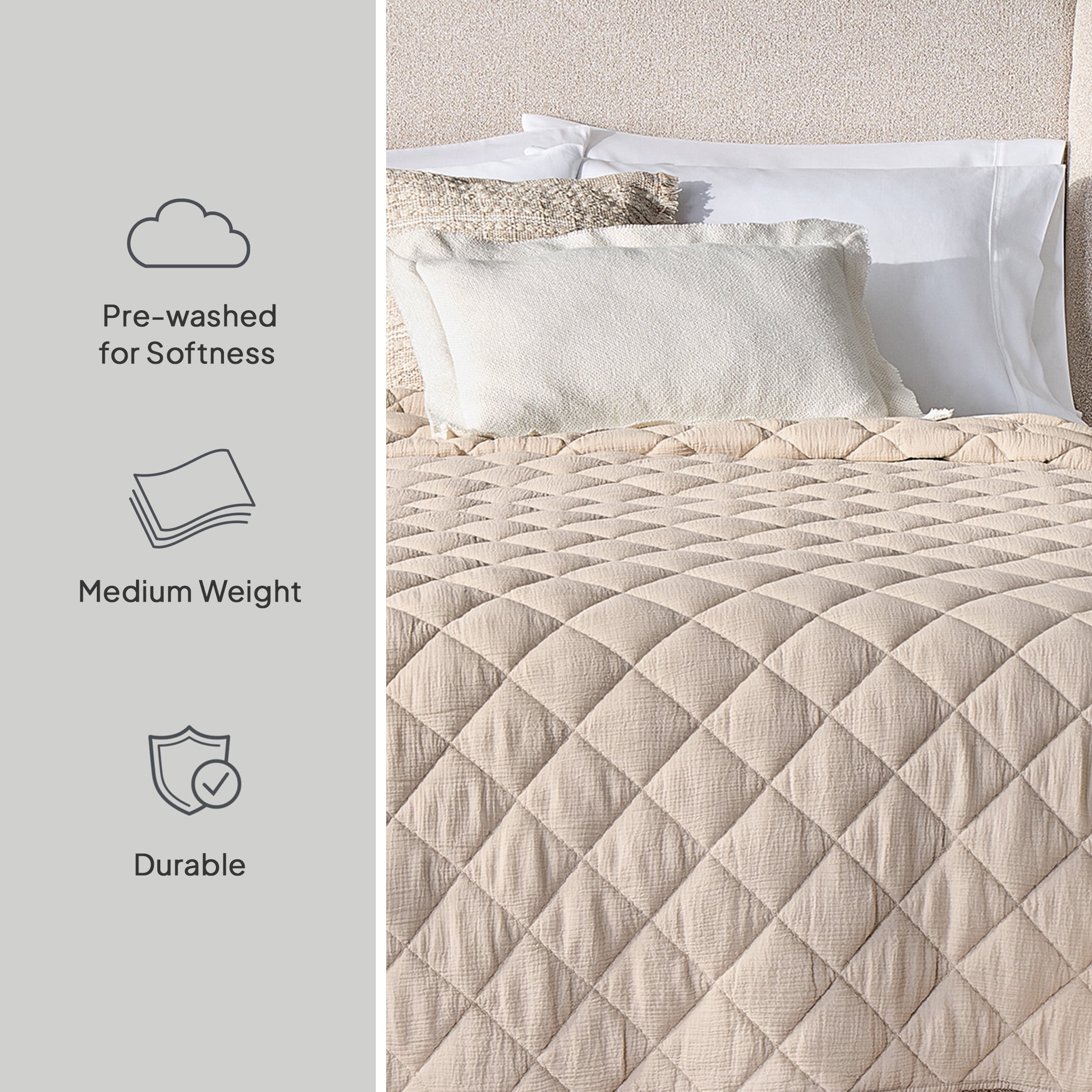 Better Homes & Gardens Diamond Gauze Quilt, King, Beige Bedding
