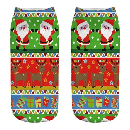 

UoCefik Crew Christmas Warm Low Cut Socks for Women Santa Elk Printing Winter Socks