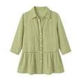 thumbnail image 5 of Womens 3/4 Sleeve Hollow Crochet Lace Trim Button Down Collared Shirts Flowy Ruffle Hem Babydoll Peplum Tops Blouses, 5 of 6