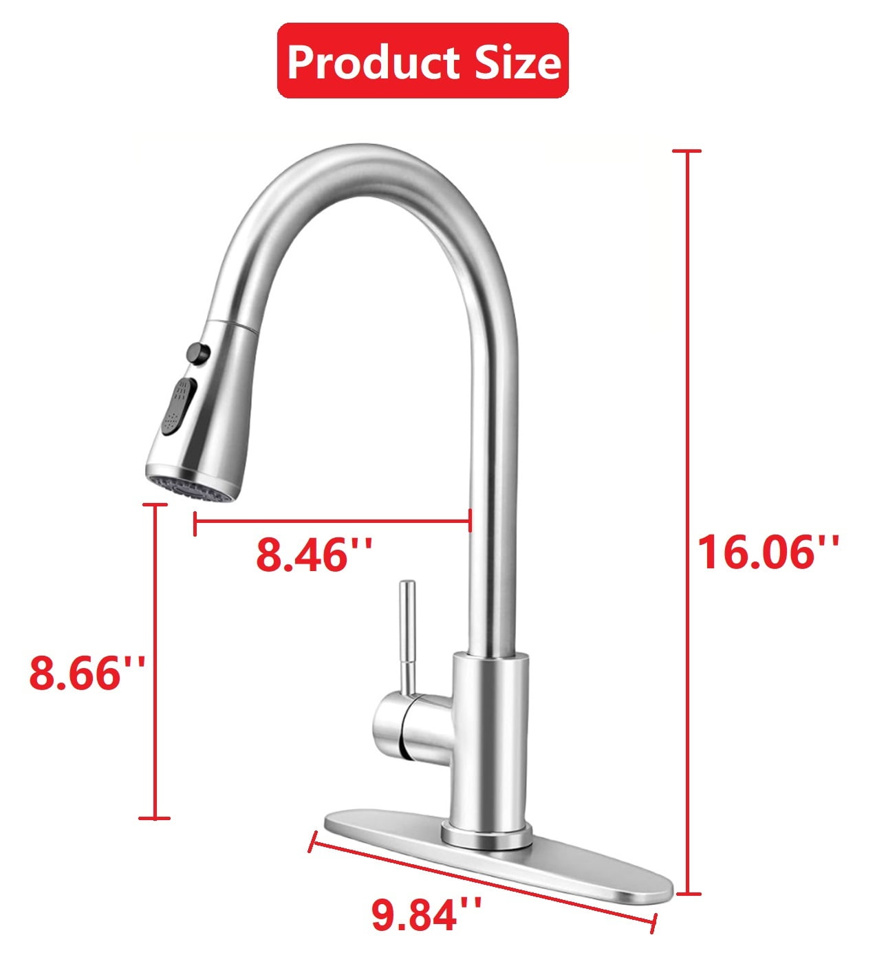 Kitchen Sink Faucet Brushed Nickel with Pause Button, High Arc Single Handle Kitchen Sink Faucets with Pull Down Sprayer Mix Hot and Cold Water with Deck Plate, Suit to 1 or 3 Holes