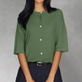 thumbnail image 2 of Cropped Knit Cardigan - 2025 Summer Lightweight Button Front Cover-Up, Ribbed Oversized Shrug | Baberdicy | Womens Half Sleeve Cardigan Shirt Cropped Button down Tops Oversized (Green | M), 2 of 7