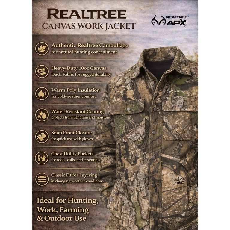 Realtree Men's Camo Farmhand Insulated Canvas Duck Work Hunting