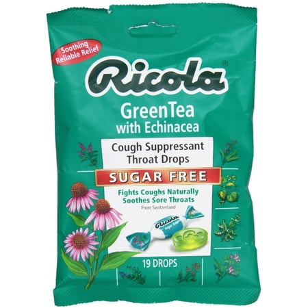 2 Pack - Ricola Cough Suppressant Throat Drops, Sugar Free, Green Tea with Echinacea 19 (Best Tea For Cold Sore Throat)