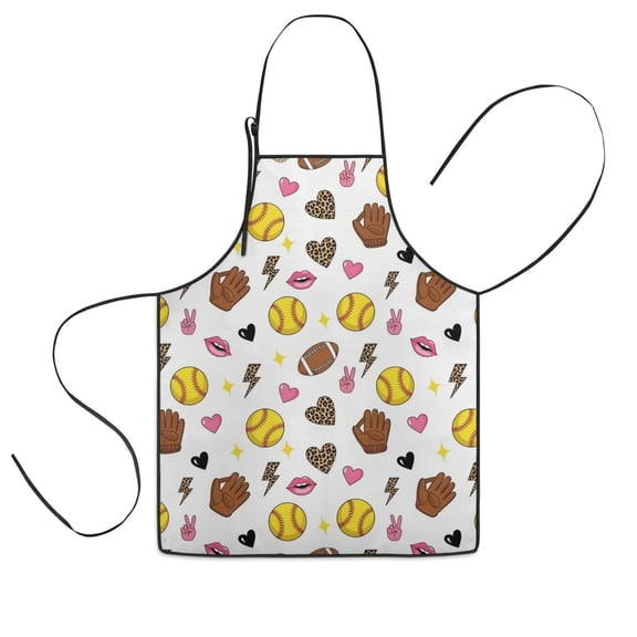 Colorful Softball and Fashion Icons Pattern Kids Aprons for Girls and Boys,Adjustable Neck Strap Toddler Aprons for Kids Cooking Baking