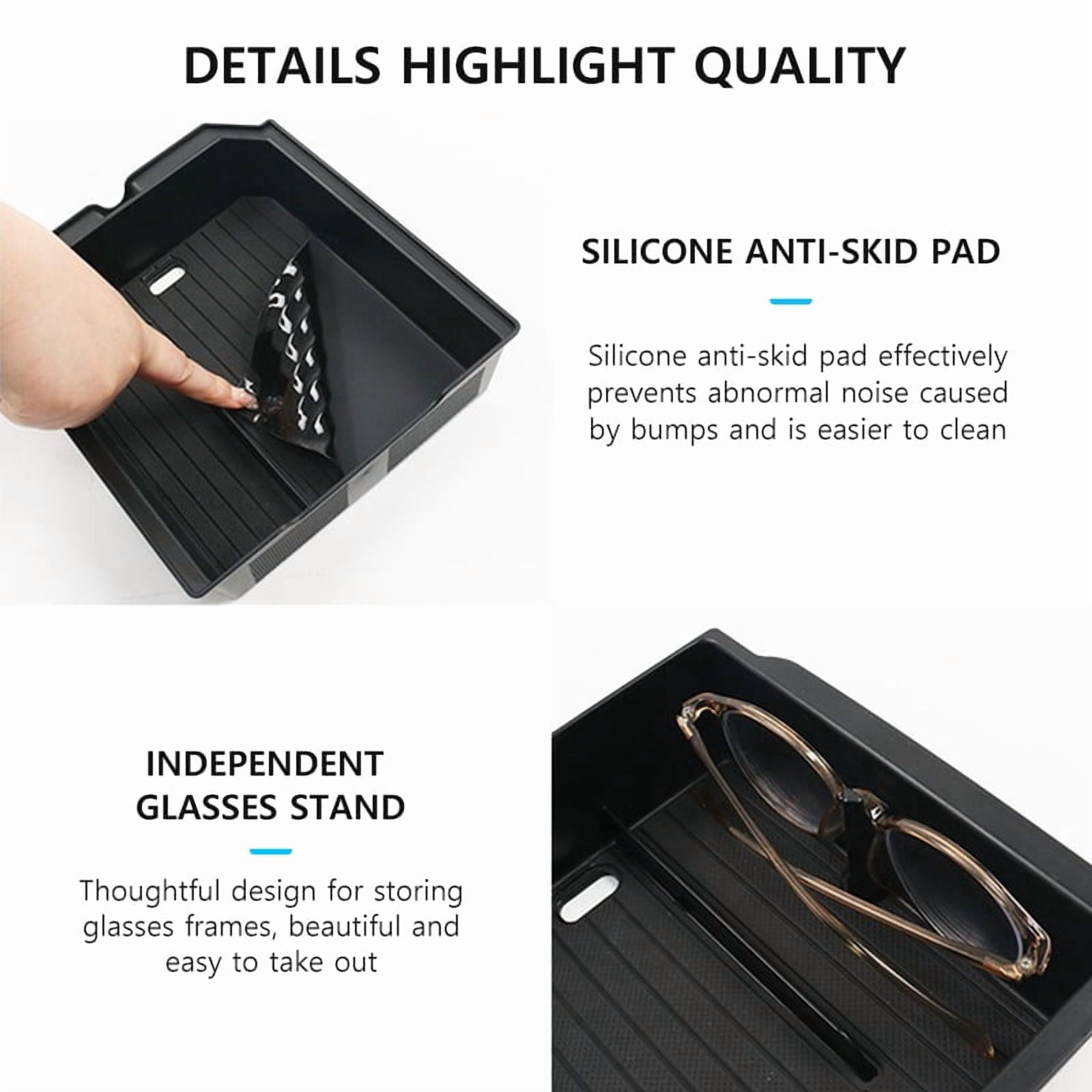 NovaAcc Car Central Control Storage Box For Tesla Model 3 Highland 2024 2025 Model Y Juniper 2025 ABS Glasses Holder Waterproof Scratch-Resistant Storage Armrest Box