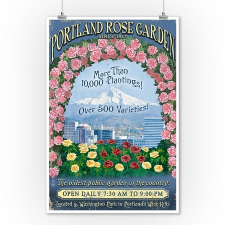 - Portland, Oregon - Rose Garden Vintage Sign - Lantern Press Artwork (9x12 Art Print, Wall Decor Travel Poster)