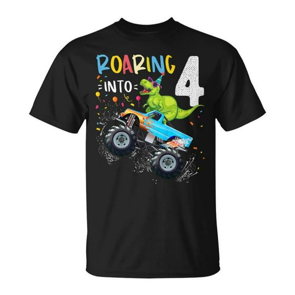 SPEEDRUN Youth 4Th Birthday T Rex Dinosaur Monster Truck Boys And Girls T-Shirt