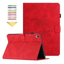 Allytechgroup Case for iPad Mini 7 (A17 Pro) 2024 (8.3 inch) with Stand/Pencil Holder/Card Pockets/Smart PU Leather Embossed Flower [Auto Wake/Sleep] Wallet Cover for iPad Mini 7th Generation,Red