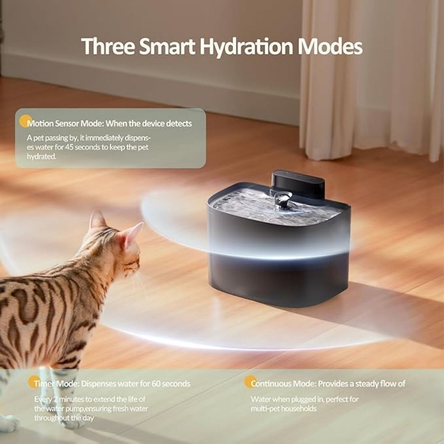 Pumpless Cat Water Fountain, Smart Cordless Fountains Battery Operated, 3.6L/122oz with Maglev Valve Technology Rechargeable Water Dispenser for Cat &Dog, 2 Filters,2 Nozzles(Black, M1)