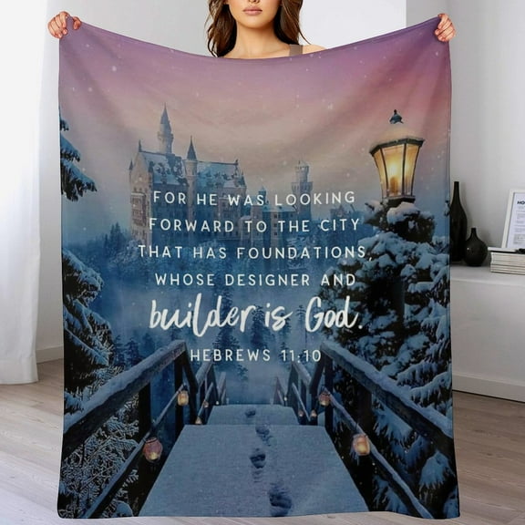 Bible Verses Hebrews 11 10 Throw Blanket Inspirational Prayers Quotes Flannel Blanket Soft Sofa Decor Blanket Gifts for Women Men 30"x40"
