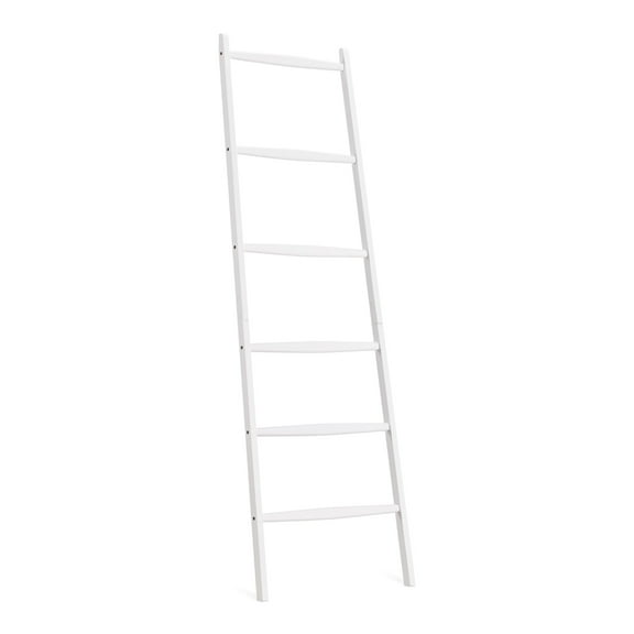 Navaris Bamboo Towel Ladder - Rack Rail Blanket, Towel, Clothes, Linen Railing Hanger for Bathroom, Bedroom - Bamboo Towel Holder Stand - White