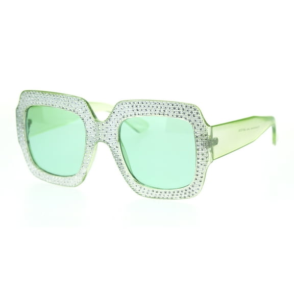 Thick Plastic Foil Engraving Bling Rectangular Butterfly Sunglasses Green