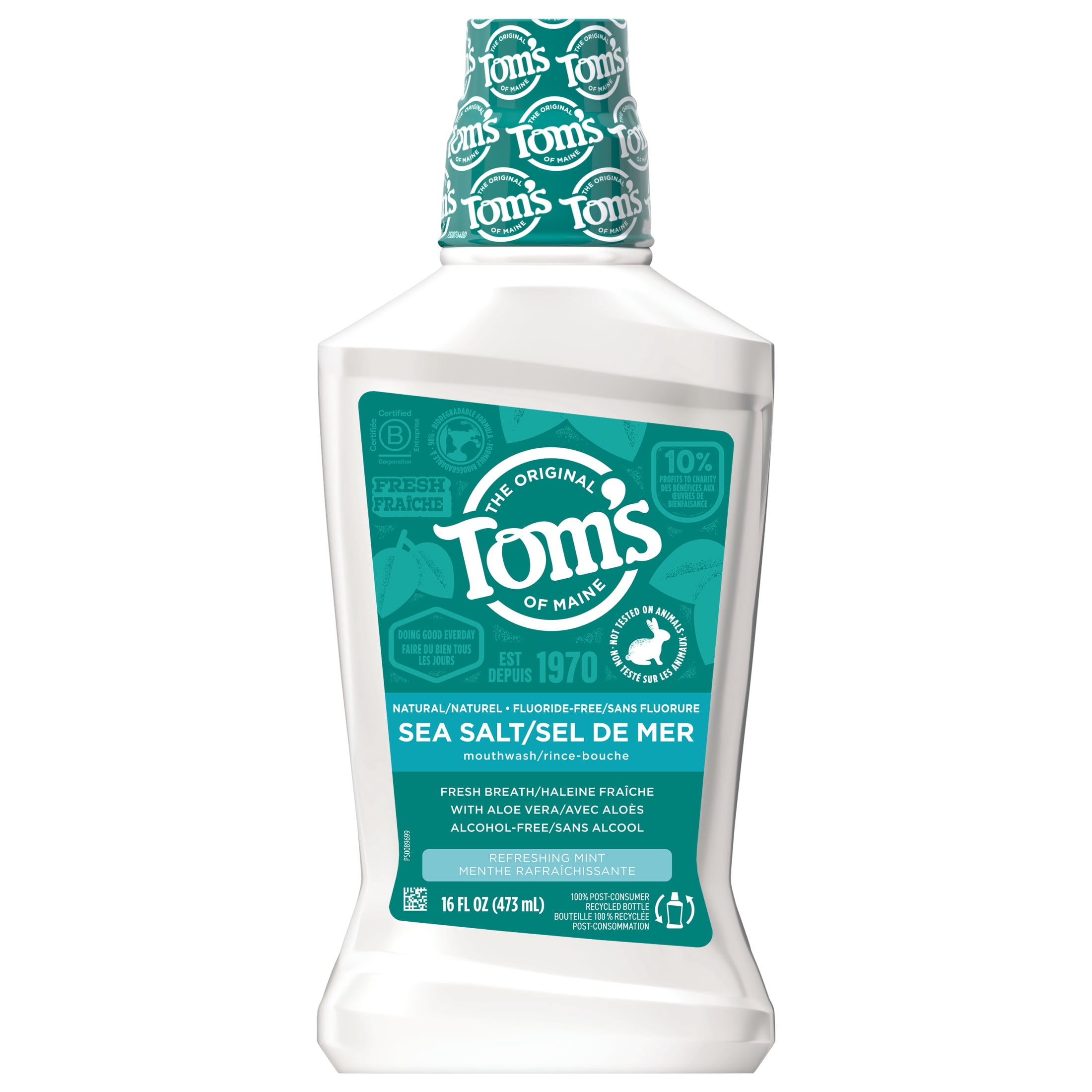 Tom's of Maine Sea Salt Natural Fluoride-Free Mouthwash, Refreshing Mint, 16 oz