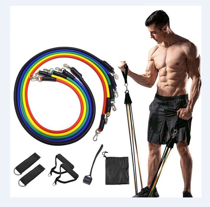 RESISTANCE BANDS 11 PCS SET TUBES YOGA WORKOUT HOME GYM EXERCISE CROSSFIT PULL 