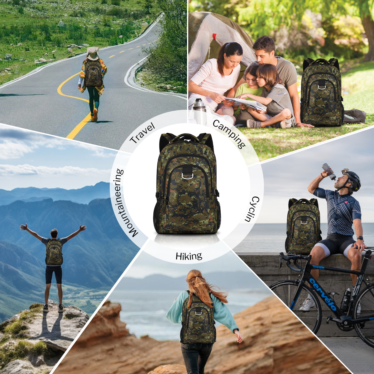 30L Travel Backpack for Men & Women,Water-Resistant Lightweight Camo Backpack Hiking Work School Daily Bag,8076 Army Green