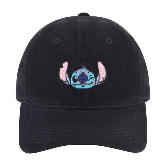Disney Stitch Dad Hat, Winky Face Cotton Adjustable Adult Women's Baseball Cap with Curved Brim, Black, One Size