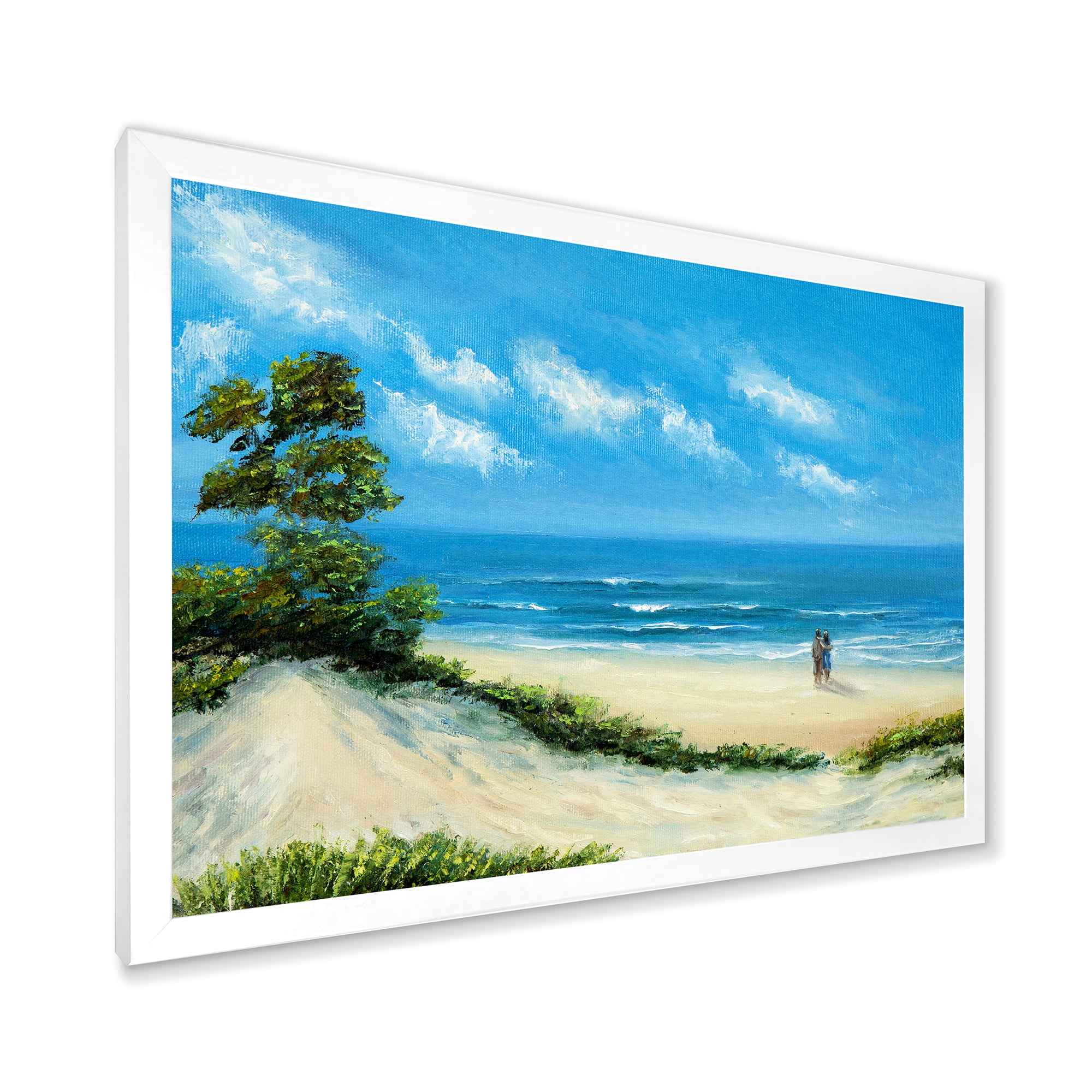 Designart 'Couple At The Beach In Sunlight' Nautical & Coastal Framed Art Print