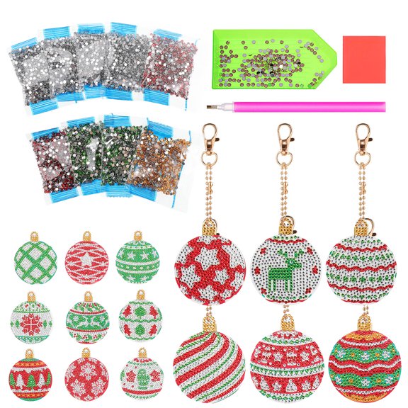 NIAIZEK 1 Set Christmas Art Keychain Kit and Ornaments Dotting Decorations