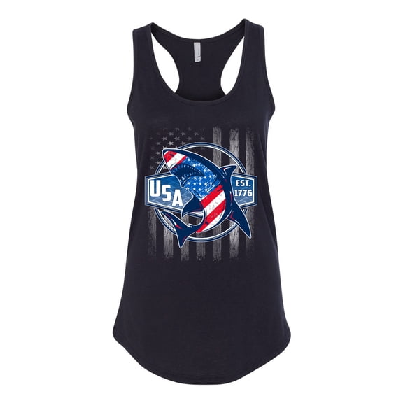 Wild Bobby Great White Shark USA Since 1776 Women Racerback Tank Top