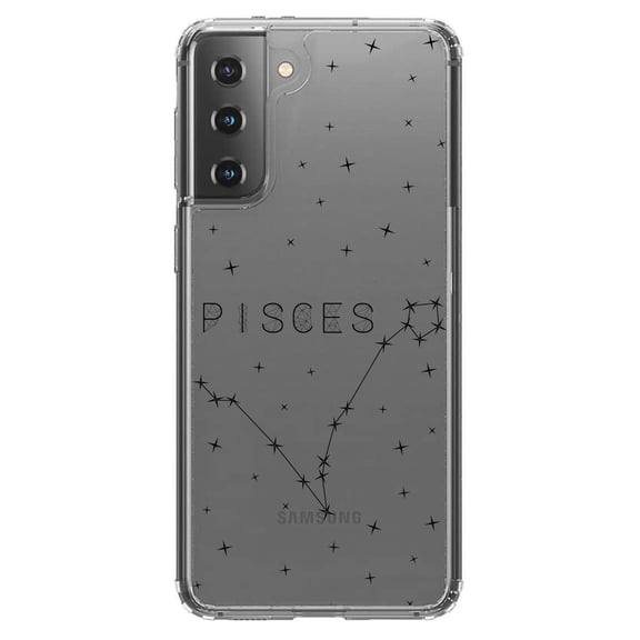 DistinctInk Clear Shockproof Hybrid Case for Galaxy S21 5G (6.2" Screen) - TPU Bumper, Acrylic Back, Tempered Glass Screen Protector - Star Zodiac Pisces