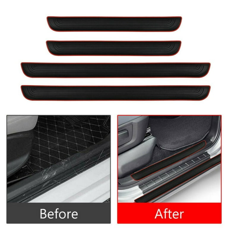 4 Pcs Black Rubber Car Door Scuff Sill Cover Panel Step Protector Trim  Accessories