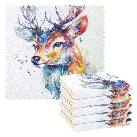 6 Pieces of Kitchen Towels 11x11Inch Kitchen Dish Cloths Kitchen Dish Towels Reuseable Cleaning Cloths Colored Watercolor Deer
