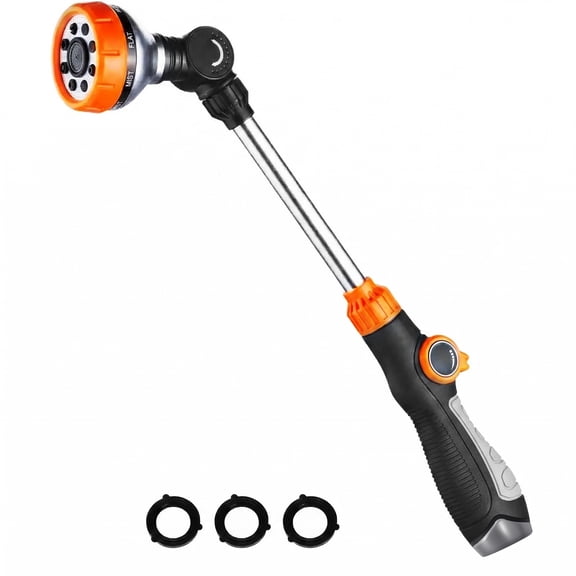 DONAMA Watering Wand for Garden Hose, 18.5 Inch, 8 Spray Patterns, Thumb Flow Control, Heavy Duty Water Sprayer with Pivoting Head for Hanging Baskets & Shrubs