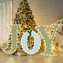 Christmas LED Light,JOY Candy Tinsel Yard Light Decorations Prelit Lights,Red Peppermint Candy Lawn Stake Signs LED JOY Yard Sign Lawn Outdoor Patio Sign for Garden Christmas Decor