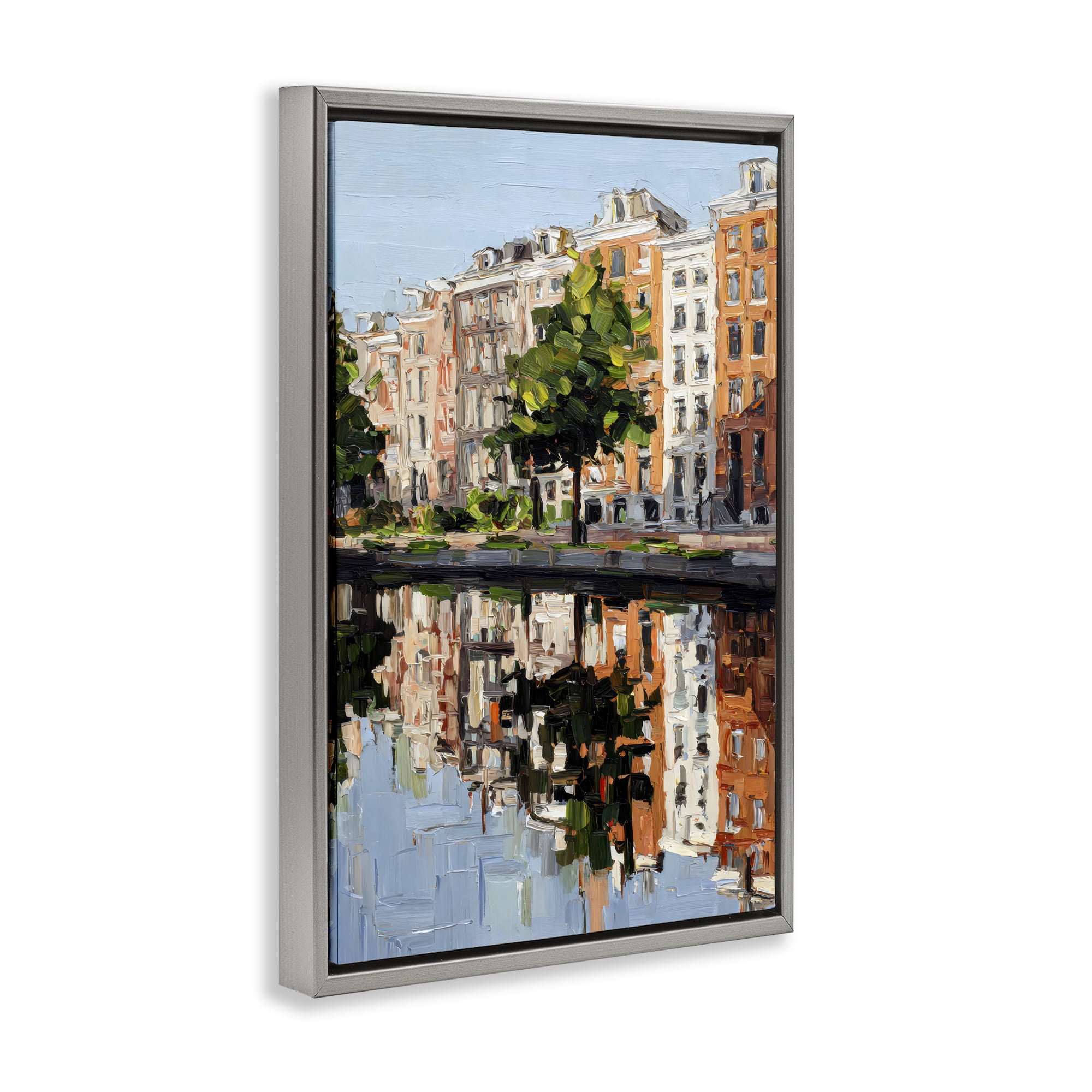Stupell Industries Waterside Apartments on Canal Gray Framed Floater Canvas Wall Art, design by Petal Prints Design