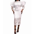 thumbnail image 3 of Women'S Elegant Floral Lace Long Sleeve Bodycon Pencil Dress for Evening Events White XL, 3 of 9