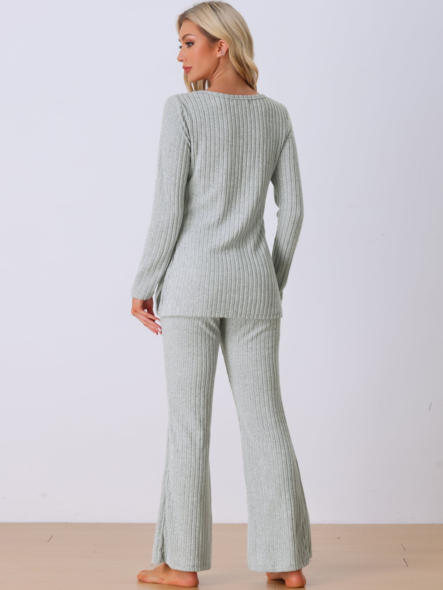 DARING DIVA Women's Ribbed Knit Lounge Set Pajama Sets Matching Outfits S Gray