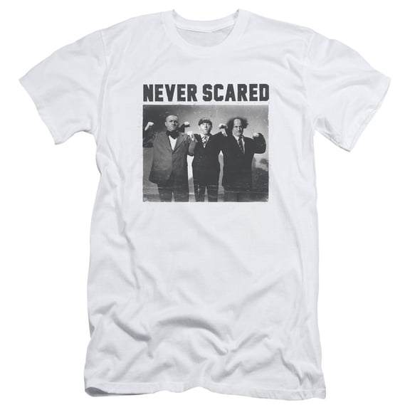 Three Stooges Never Scared S/S Adult 30/1 T-Shirt White