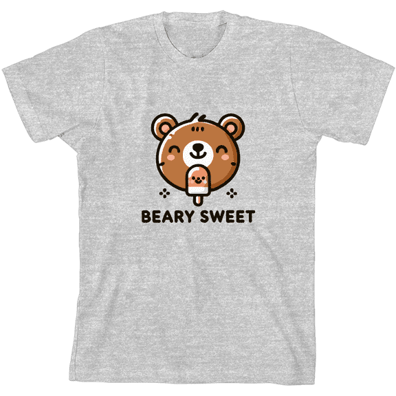 Beary Sweet Youth Heather Gray Crew Neck Short Sleeve Tee-Medium