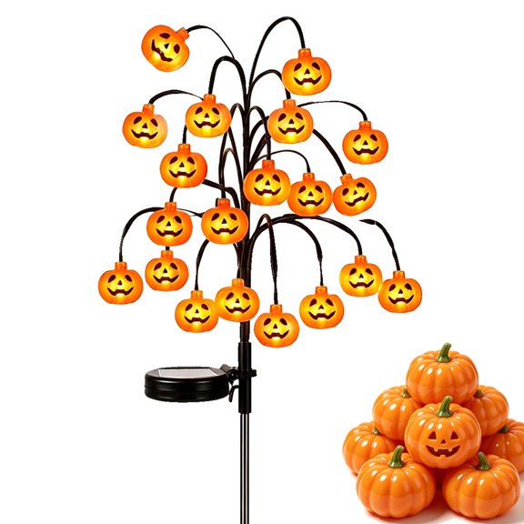 Pumpkin Solar Branch Lights, Outdoor Waterproof Solar Garden Stake Light, Yard Patio Porch, Halloween Fall Decor