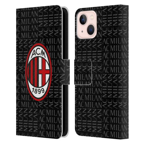 Head Case Designs Officially Licensed AC Milan Crest Patterns Red And Grey Leather Book Wallet Case Cover Compatible with Apple iPhone 13