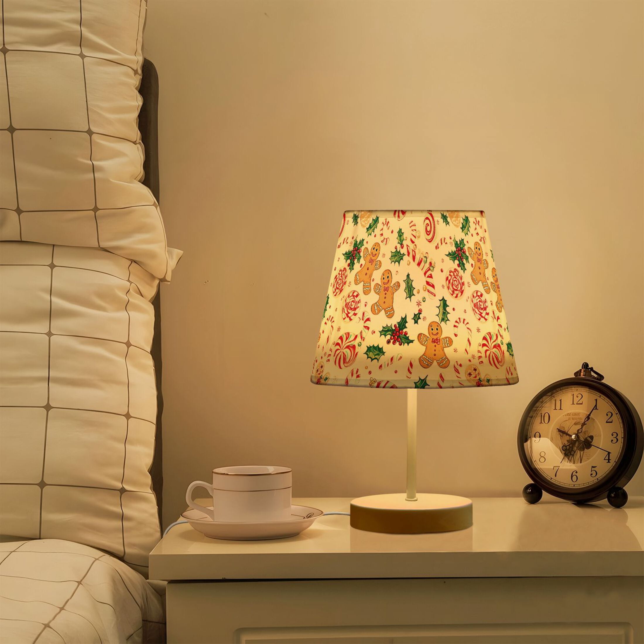 LED Desk Lamp Gingerbread Men Holly Leaves Table Nightstand Lamps with 3 Color Temperatures for Home Bedroom Living Room Decor 6x11