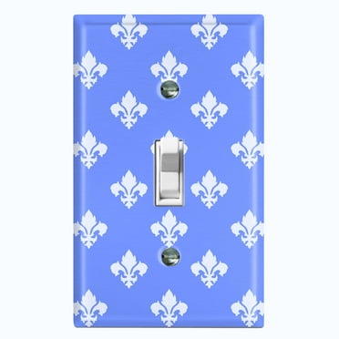 Metal Light Switch Plate Cover Blue Fleur De Lis Damask FDL011