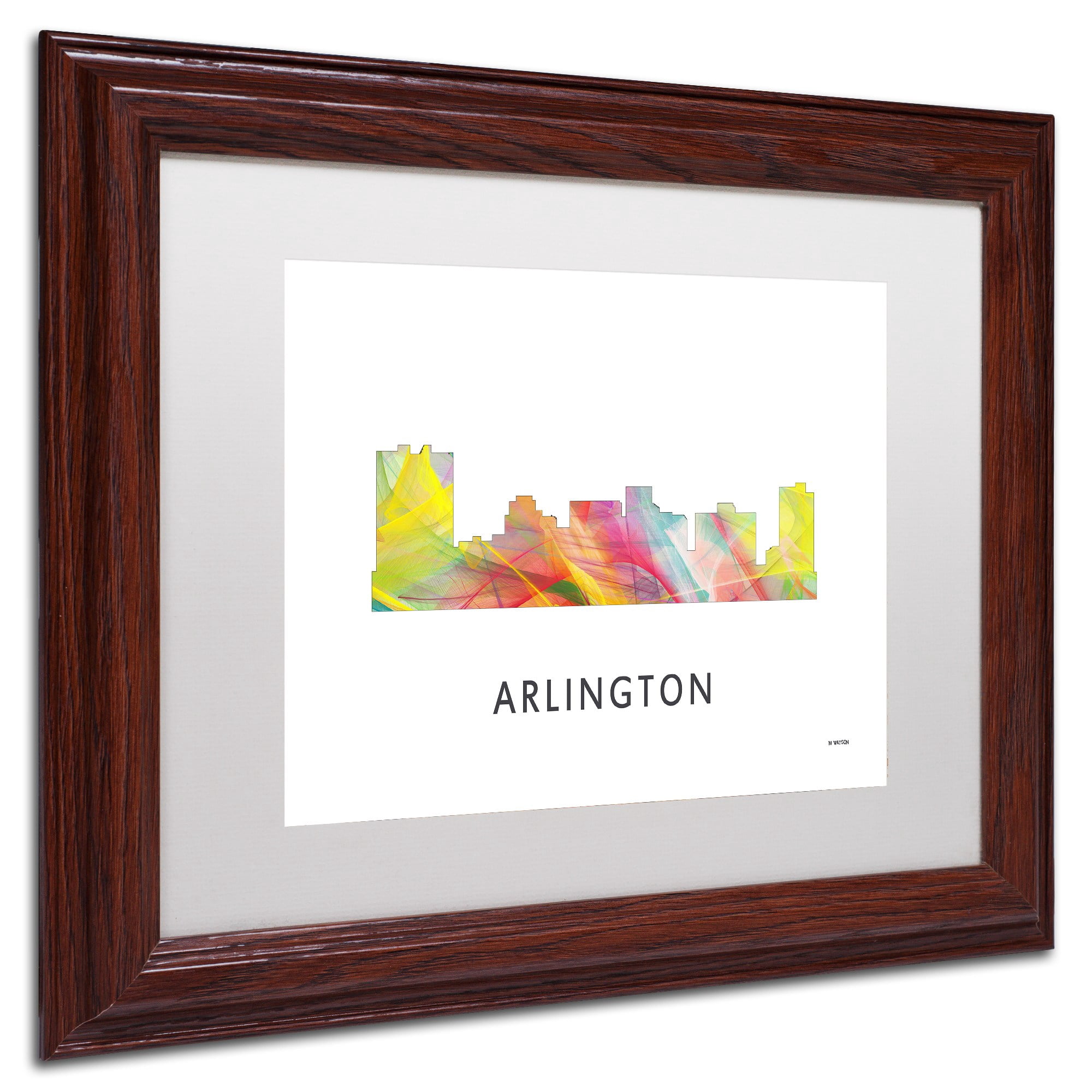 Trademark Fine Art 'Arlington Texas Skyline WB-1' Canvas Art by Marlene Watson, White Matte, Wood Frame