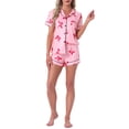 thumbnail image 2 of INSPIRE CHIC Womens Pajama Sets Short Sleeves Cute Bow Print Soft Comfy Button Up Tops and Shorts 2 Pcs M Bright Pink, 2 of 5