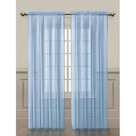 2 Pack: Basic Rod Pocket Sheer Voile Grommet Window Curtains - Baby Blue
