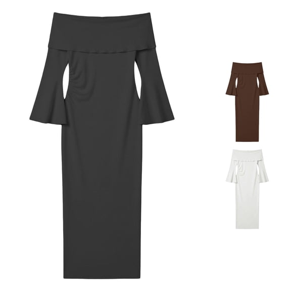 Gyujnb Off Shoulder Maternity Maxi Dress Flare Sleeve Side Cutout Ruched Waist Stretchy Bodycon Pregnancy Party Formal Long Dress,S