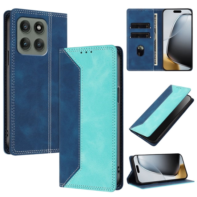 Funda FOXDOCK para Motorola Edge 60 Pro de Cuero Premium Bicolor con Ranuras RFID, Carcasa Tipo Billetera Antigolpes y Soporte Plegable