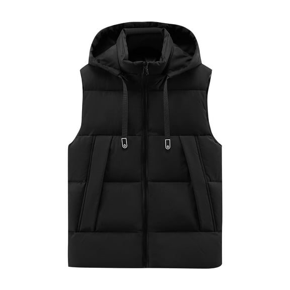 OGLCCG Men's Winter Warm Hooded Puffer Vest Full Zipper Thickened Sleeveless Padded Jacket Outdoor Soft Warm Down Waistcoat with Pockets,XXXXXL,Black