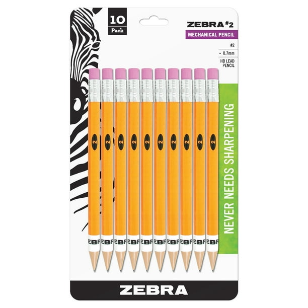 Zebra 2 Mechanical Pencil 0.7mm Lead, Yellow Barrel, 10Count