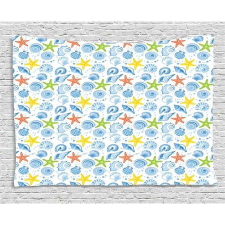 Nautical Decor Tapestry Marine Themed Starfish Mollusk Coral Reef Shells Oyster Underwater Design Wall Hanging For Bedroom Living Room Dorm Decor